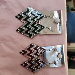 Fashion Jewelry Chevron Earrings - Dark Green and Maroon